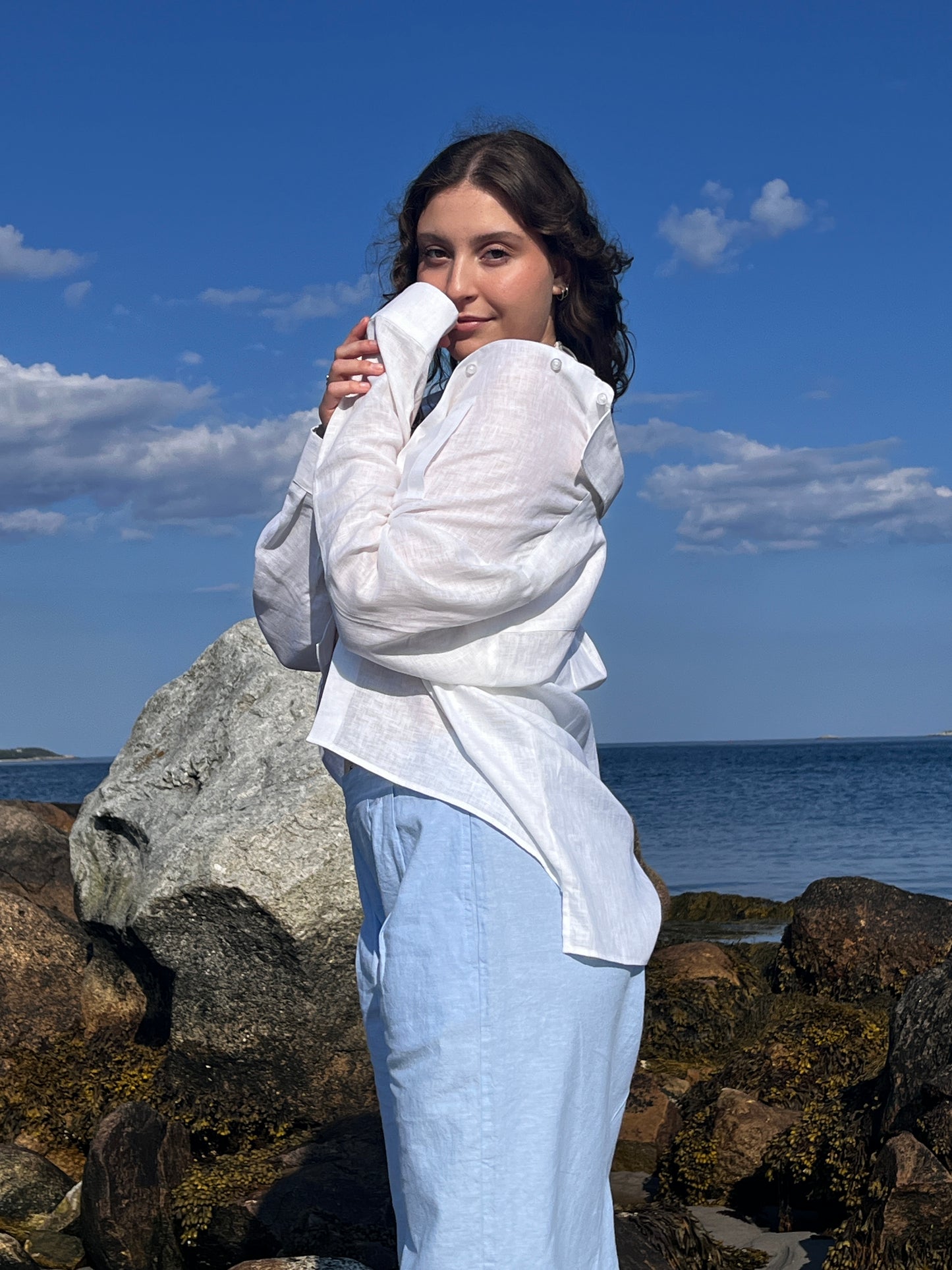 European Flax Linen Button Down Shirt - White