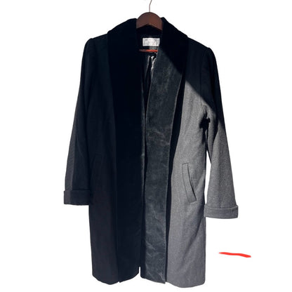 Velvet Collar Black Wool Coat | Straight Silhouette Wool Coat | Minimalist Buttoned Coat | Thick Overcoat