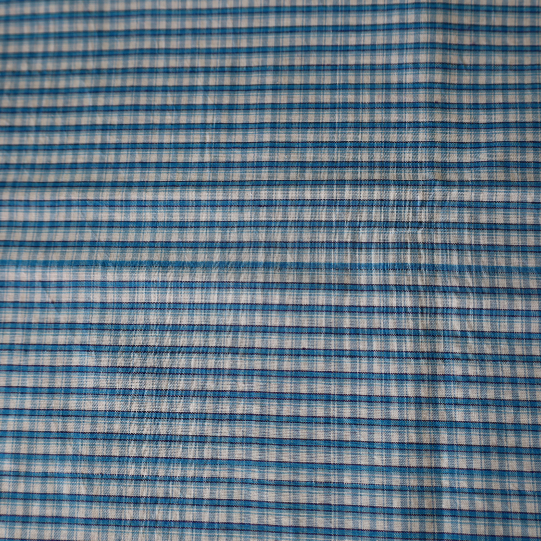 Machine Loom Cotton Fabric - Yarn Dyed - Blue and White Checkered