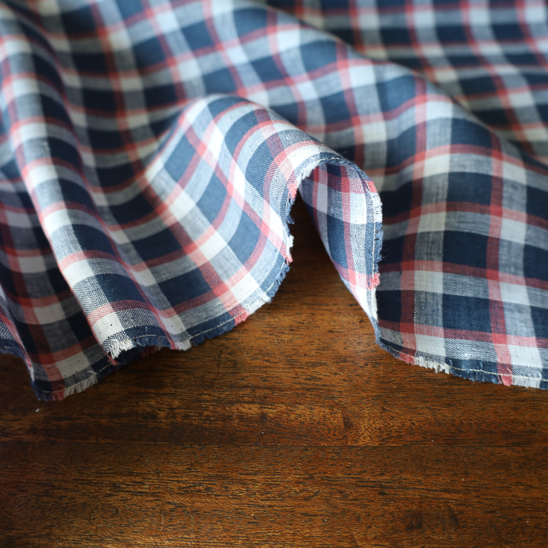 Pink and Pink Plaid Check Linen Blend Fabric Tablecloth