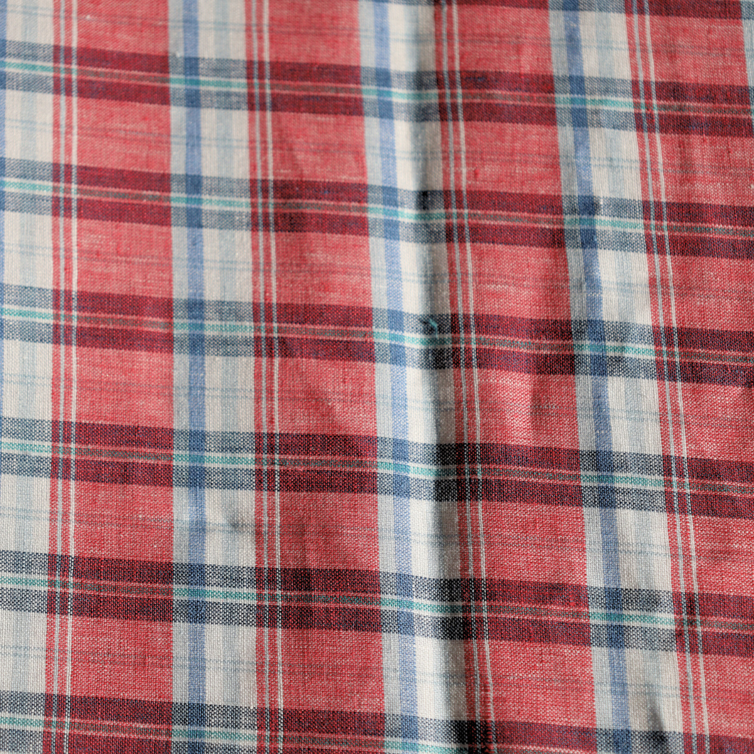 Pink and Blue Check Linen Blend Fabric Tablecloth