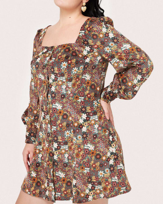 Cider Button Up Corduroy Floral Mini Dress - Curves & Plus