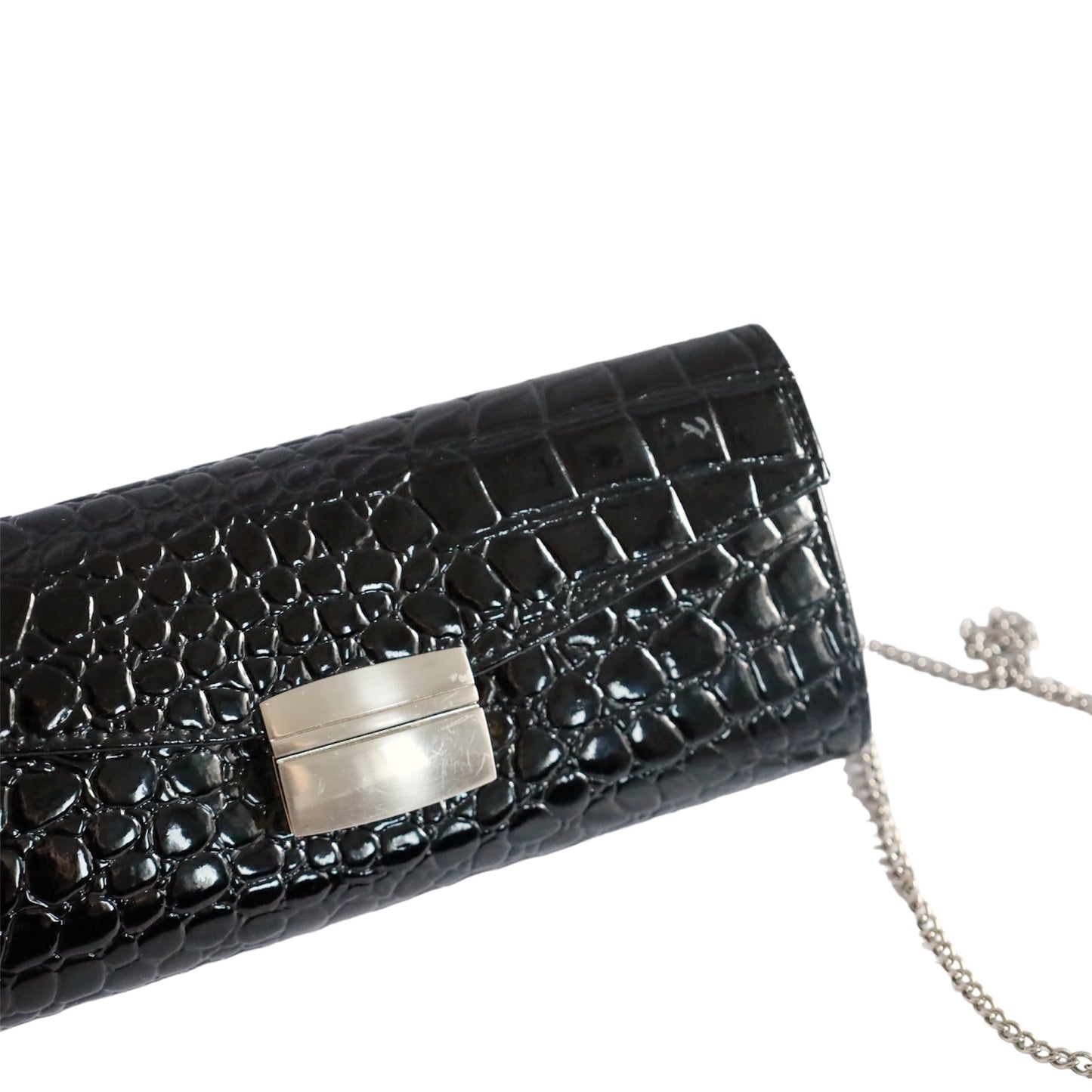 Black Patent Leather Clutch bag with Chain Strap