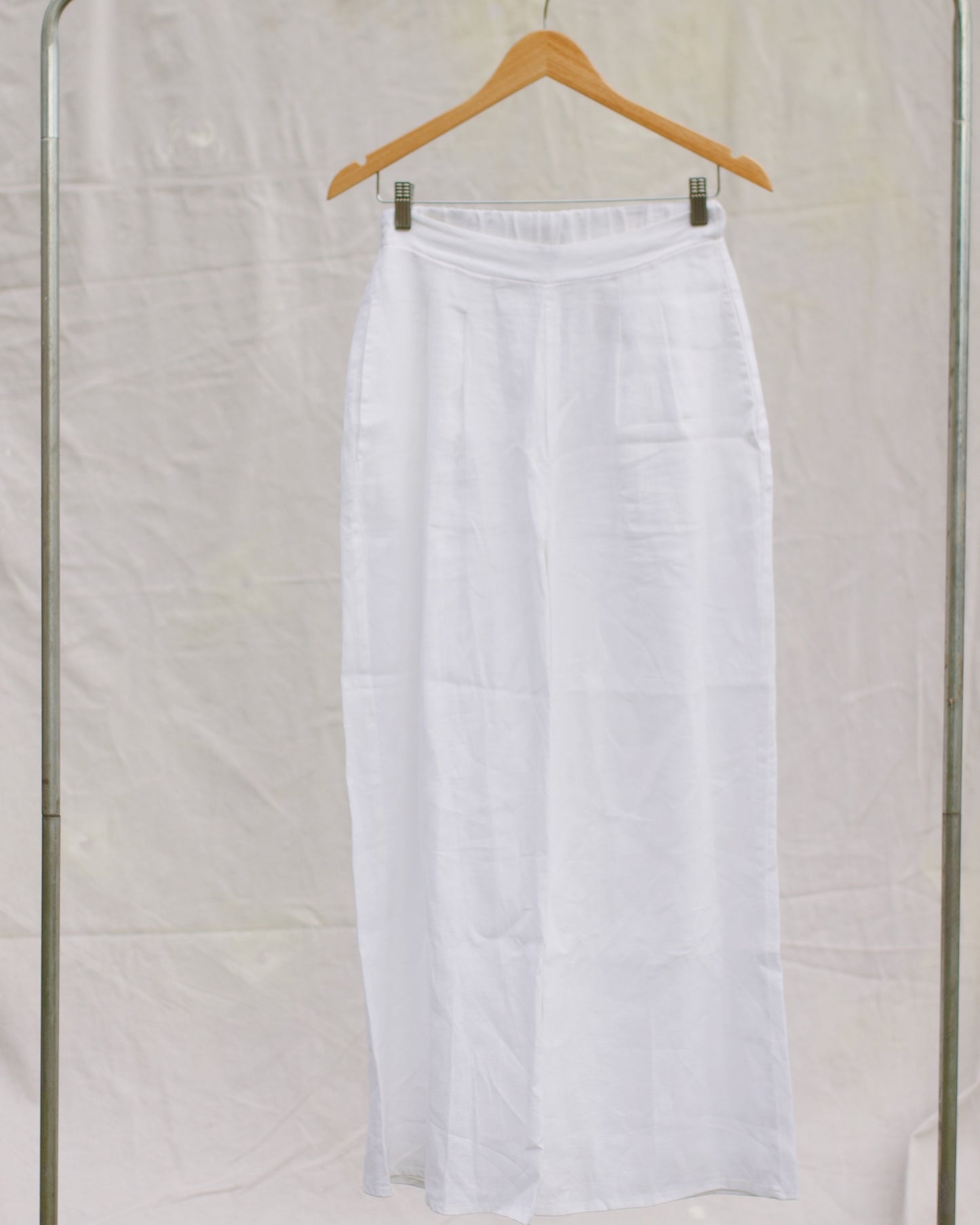 Flax Linen Wide Leg Pleated Pants - White