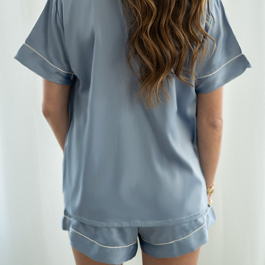 Serenedelicacy Baby Blue Satin Pajamas Shorts Set