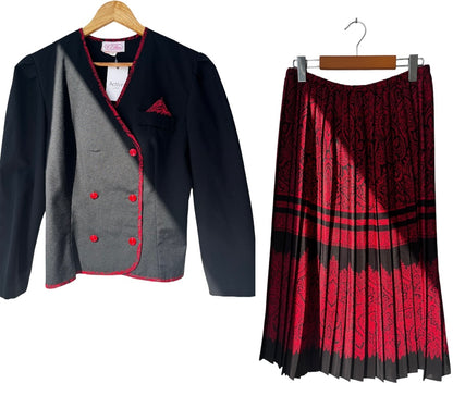 Circa 1970’s MOD Black and Red Blazer & Skirt Set
