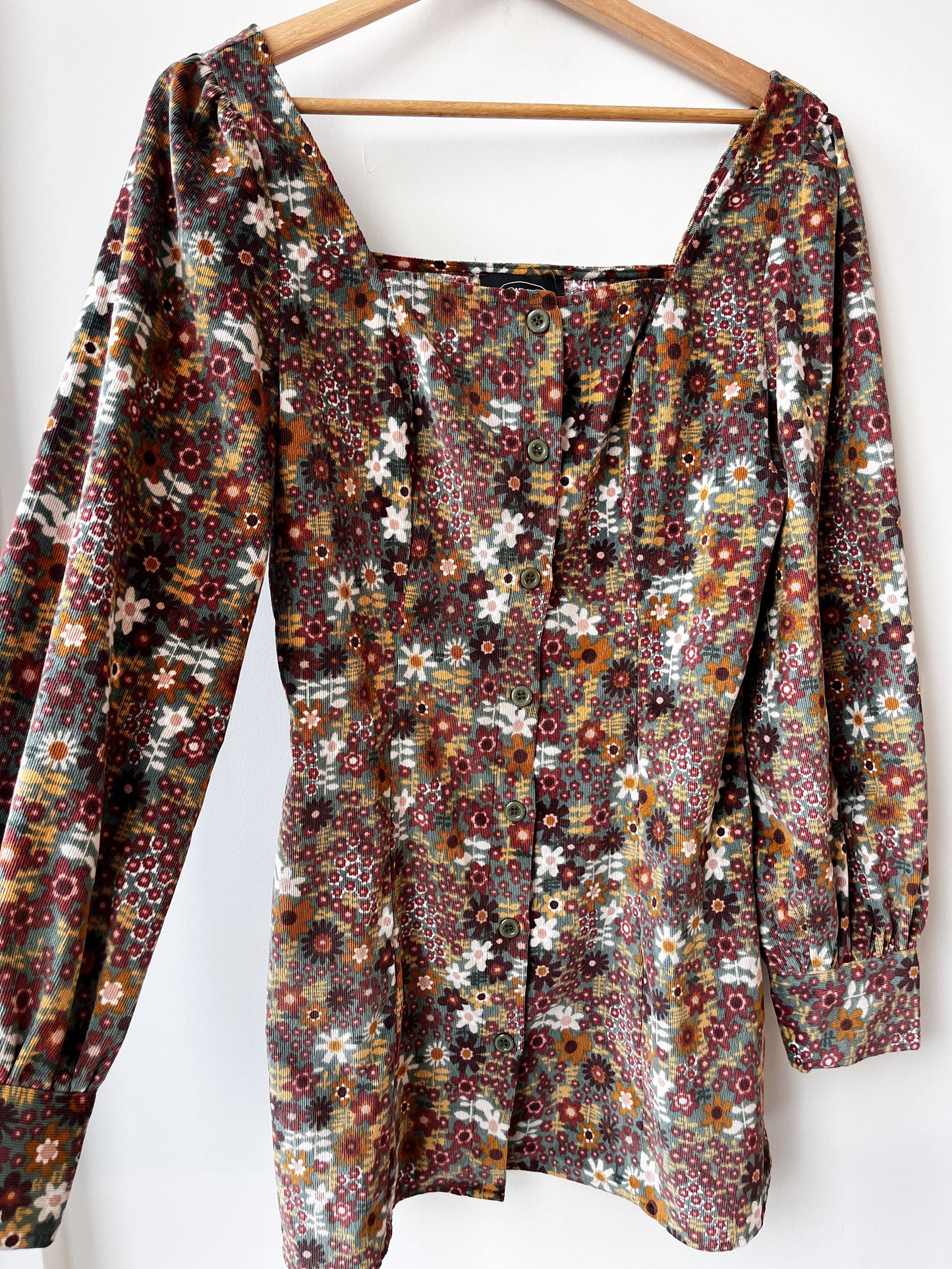 Cider Button Up Corduroy Floral Mini Dress - Curves & Plus