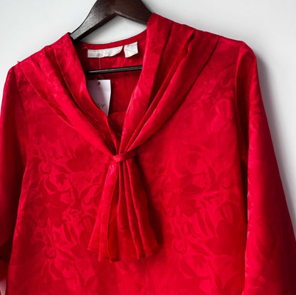 Vintage Red Jacquard Blouse Shawl Neckline