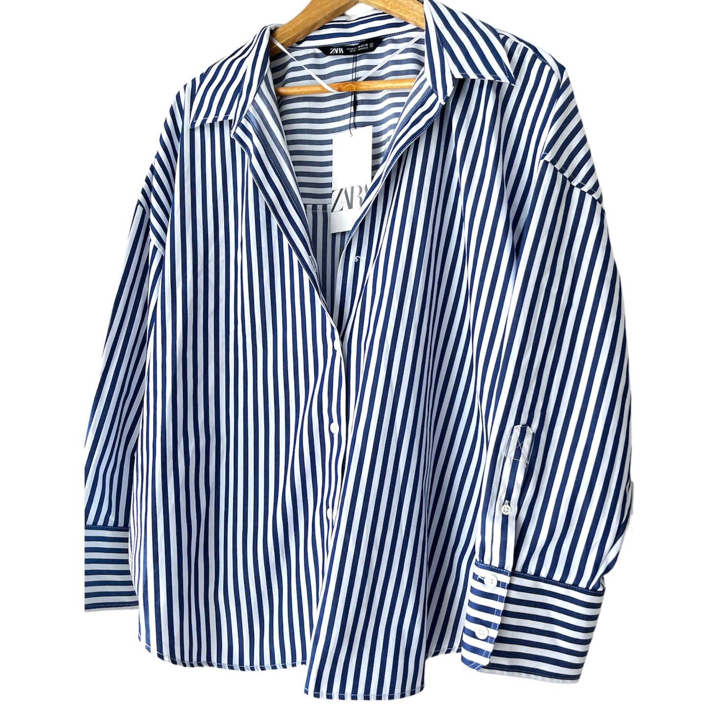 NWT Zara White & Blue Striped Poplin Shirt