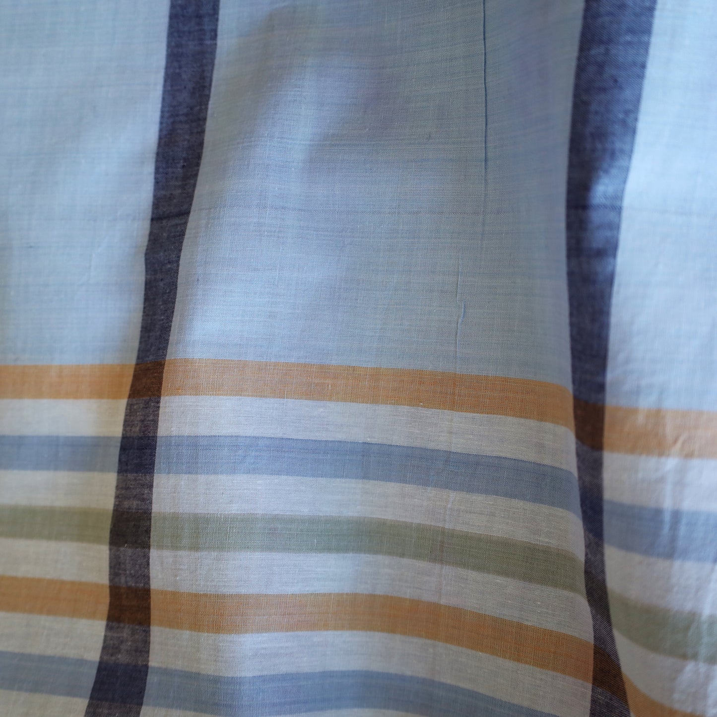 One-of-a-Kind Handloom Cotton Fabric - Blue and Navy with Pastel Stripes