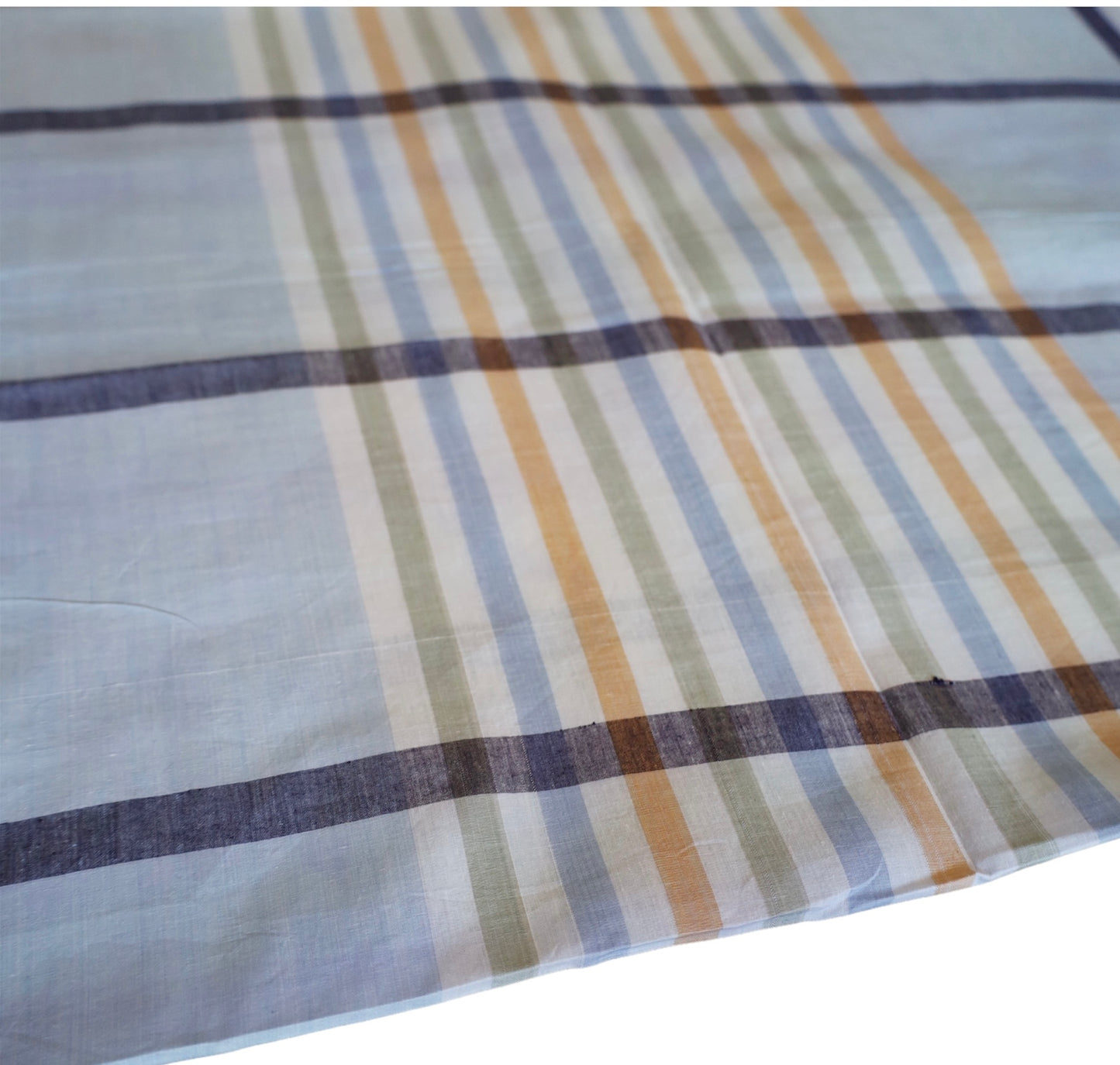 One-of-a-Kind Handloom Cotton Fabric - Blue and Navy with Pastel Stripes