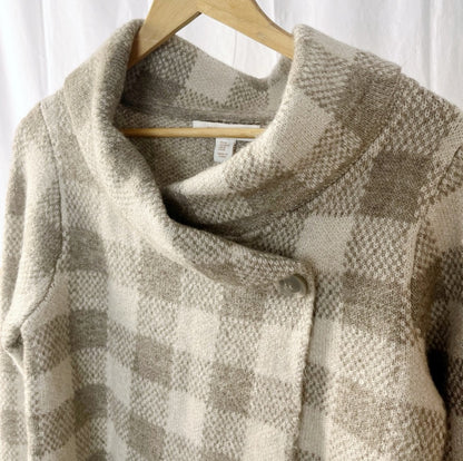 Ellen Tracy Plaid Shawl Collar Cropped Sweater