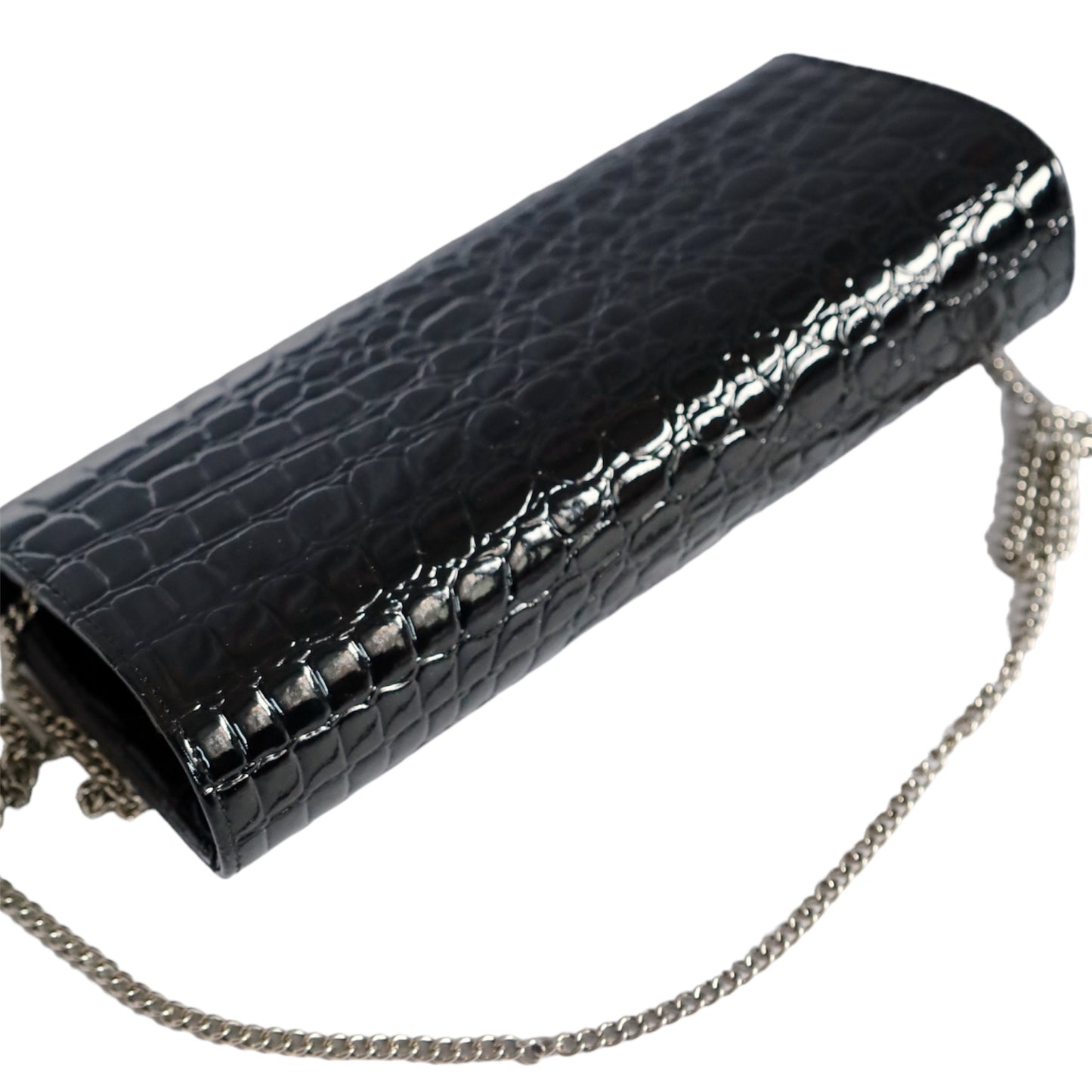Black Patent Leather Clutch bag with Chain Strap