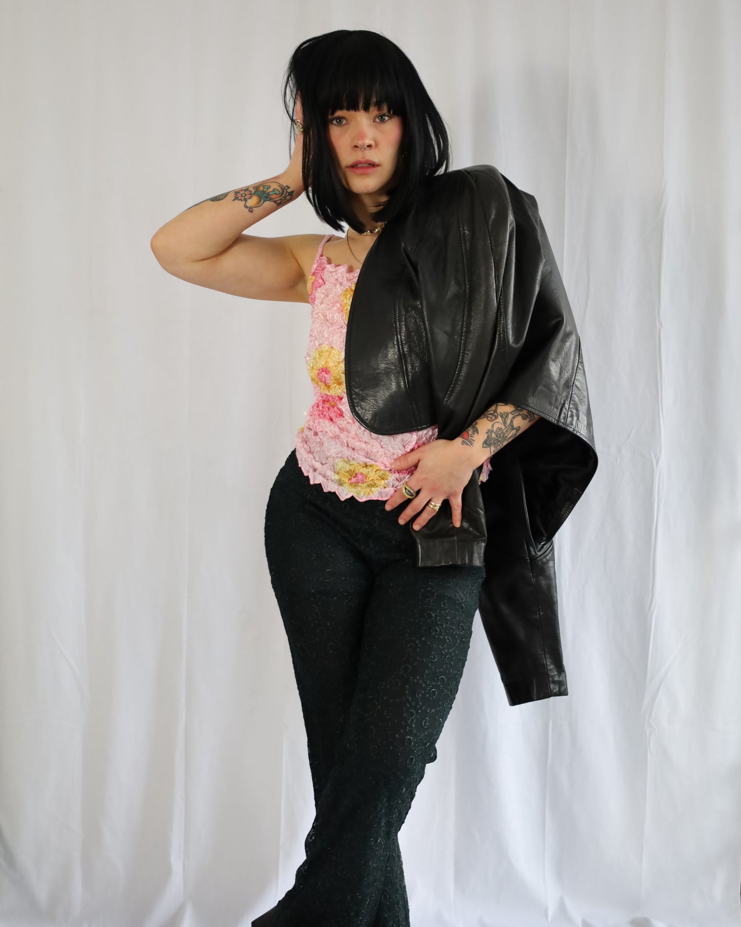 Vtg 80’s Danier Puff Sleeve Collarless Cropped Leather Jacket