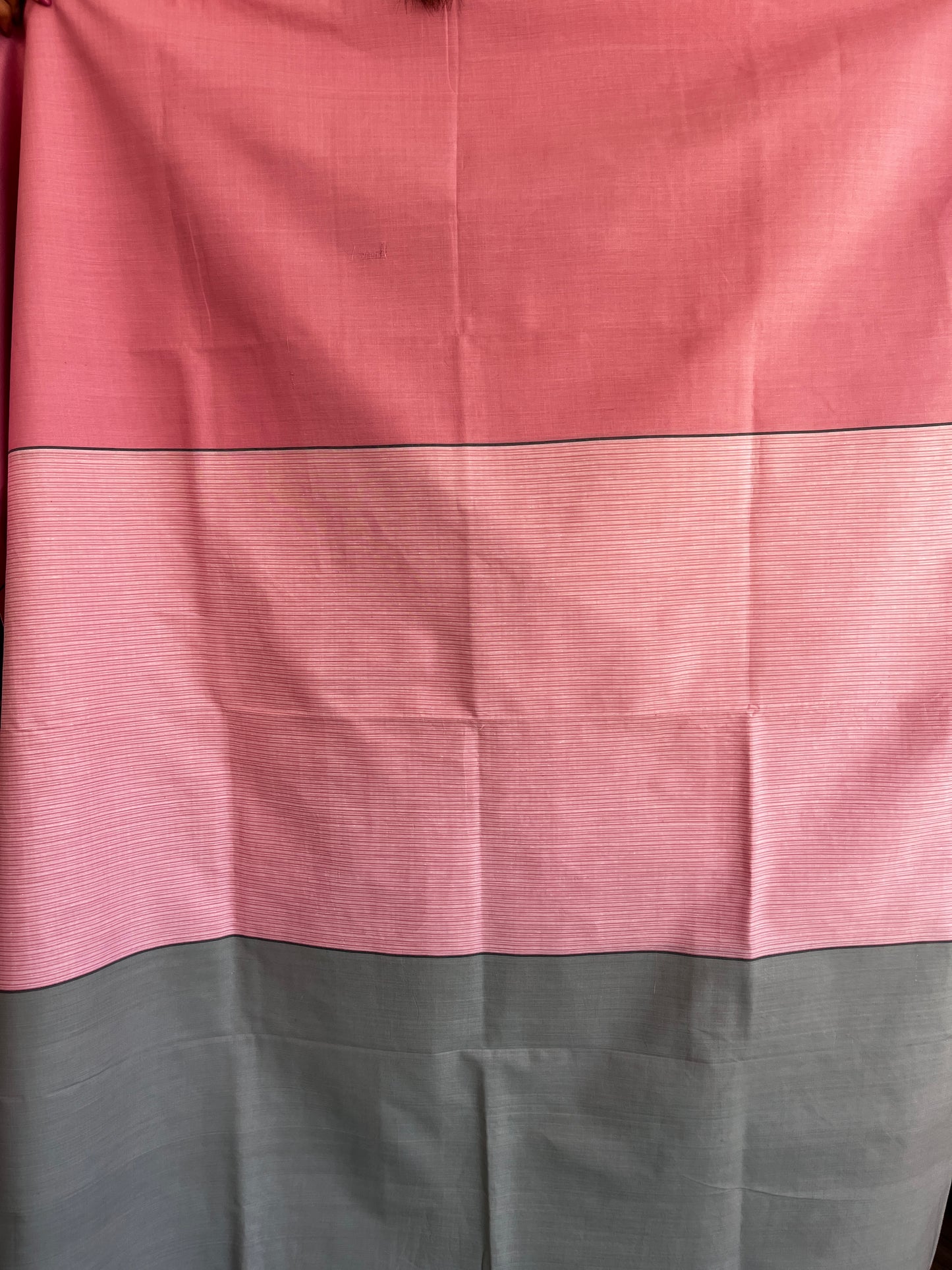 One-of-a-Kind Handloom Cotton Fabric - Pink Grey Contrast