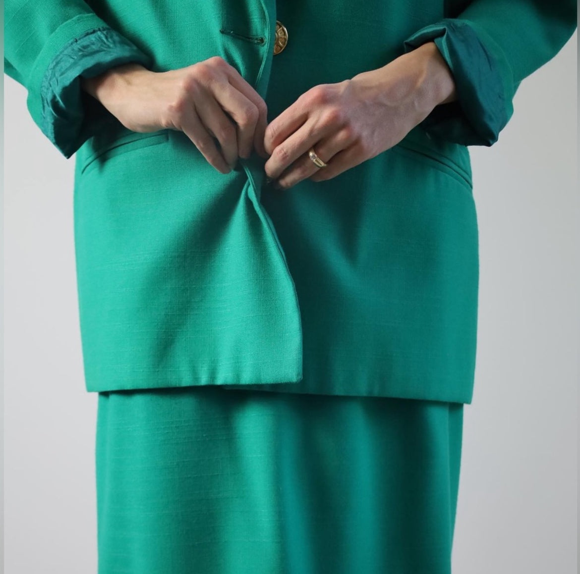 80s Vintage Green Skirt Suit Set | Made in Canada Size 14