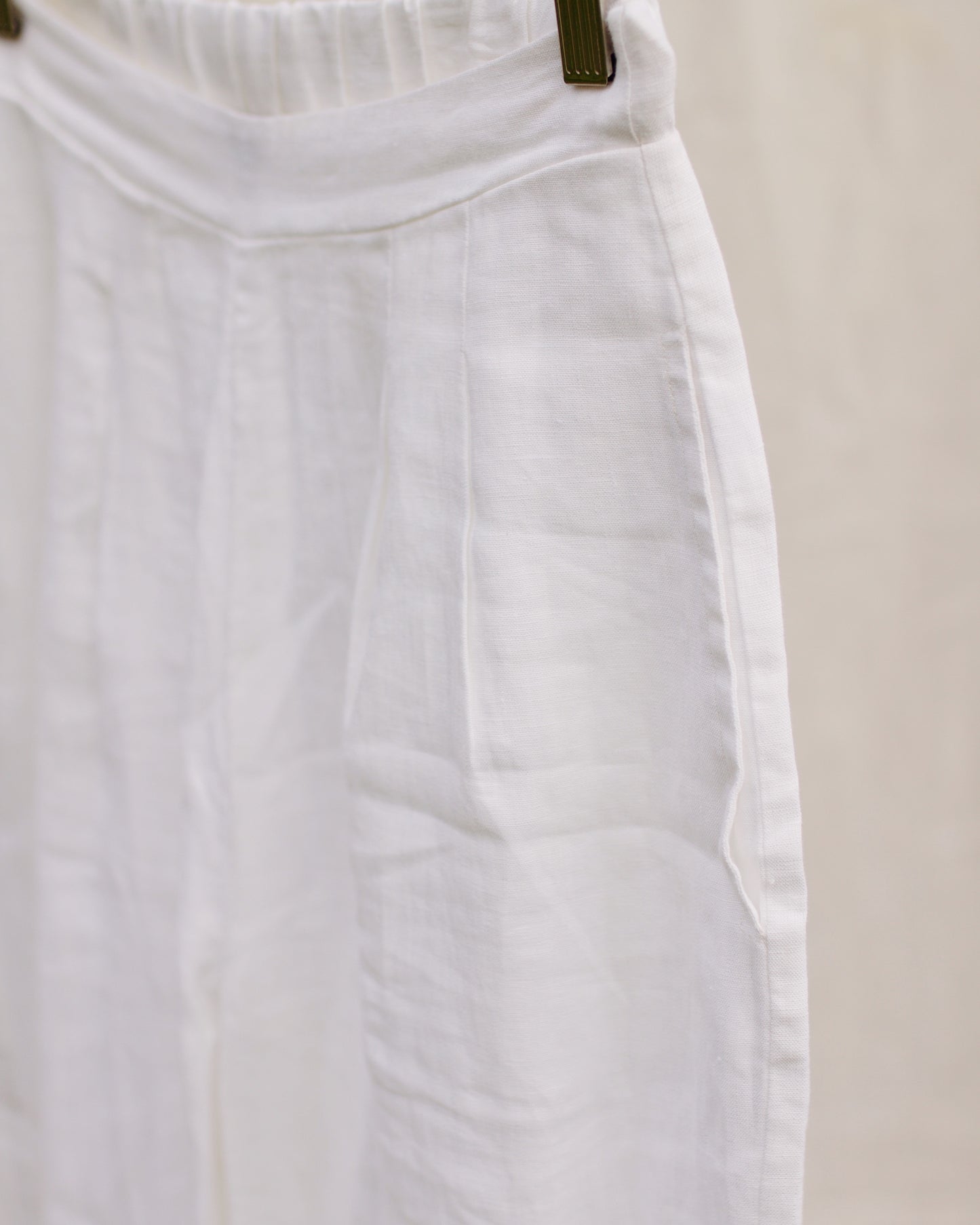 Flax Linen Wide Leg Pleated Pants - White