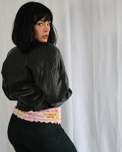 Vtg 80’s Danier Puff Sleeve Collarless Cropped Leather Jacket