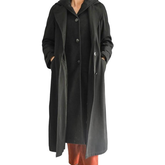 London Fog Black Double Layer Trench Coat and Removable Fleece Long Jacket with Hood