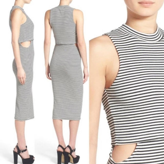 MINKPINK Stripe Cut Out Midi Dress