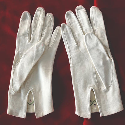 Most Rare, Authentic Suede White Short Gloves with Embroidery