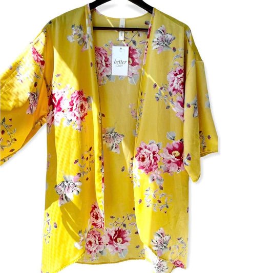 Peppermint Yellow Silky Beach Kimono