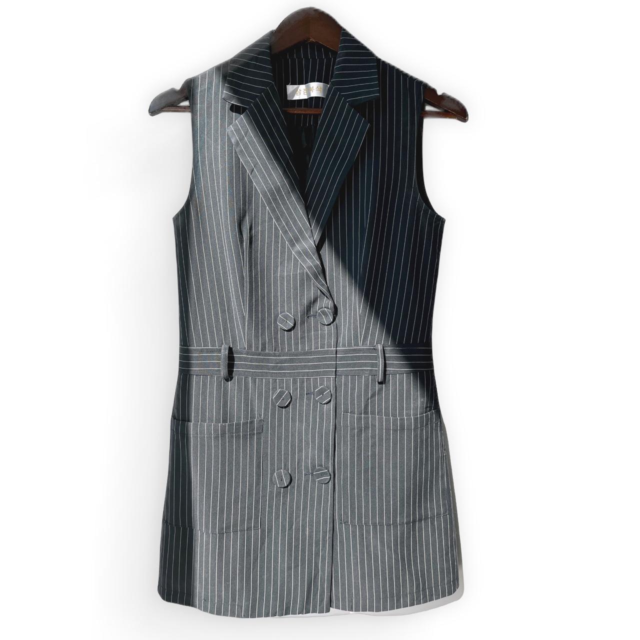 Pinstripe Double Breasted Vest Blazer Dress
