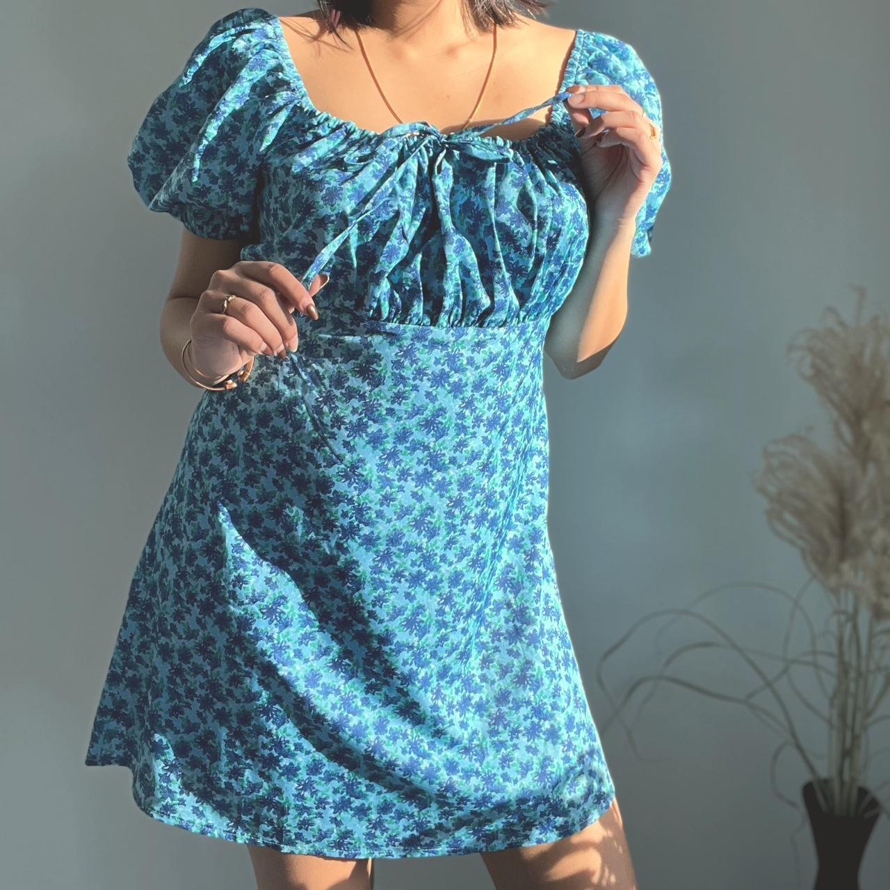 Blue Floral Babydoll Mini Bust Dress