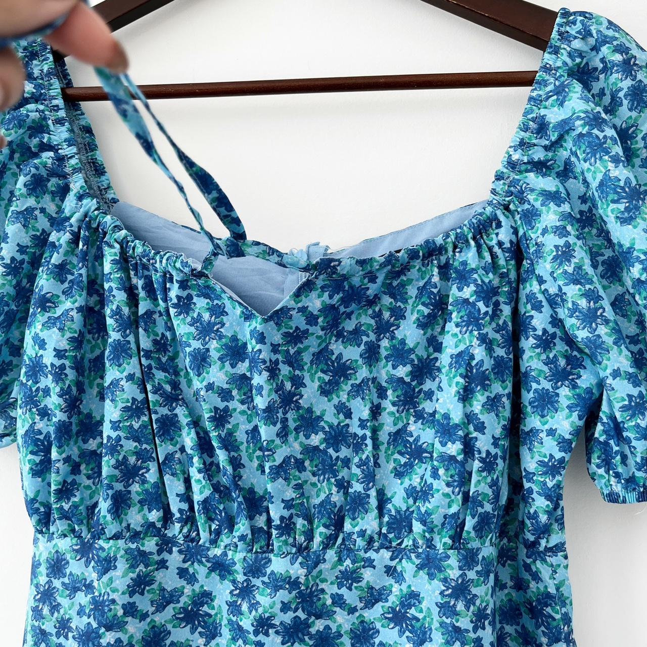 Blue Floral Babydoll Mini Bust Dress