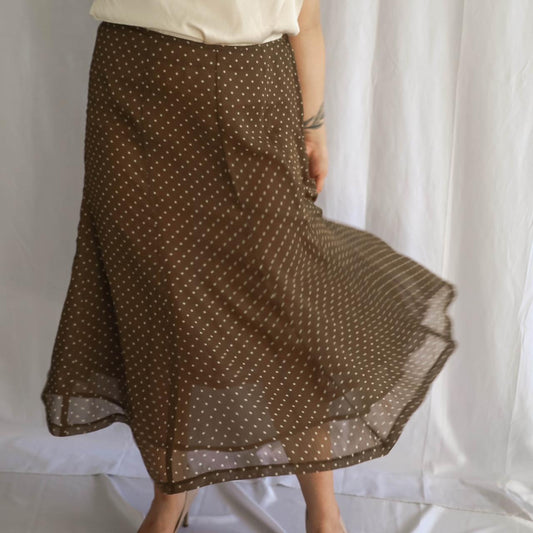 Rafaella Brown Polkadot A-Line Midi Skirt