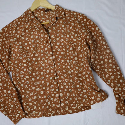 Retro Brown Floral Button Down Shirt