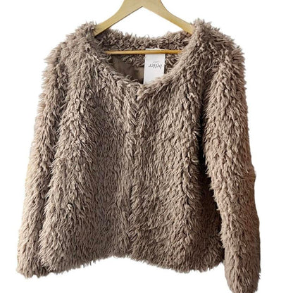 Shaggy Faux Fur Sweater Jacket in Taupe