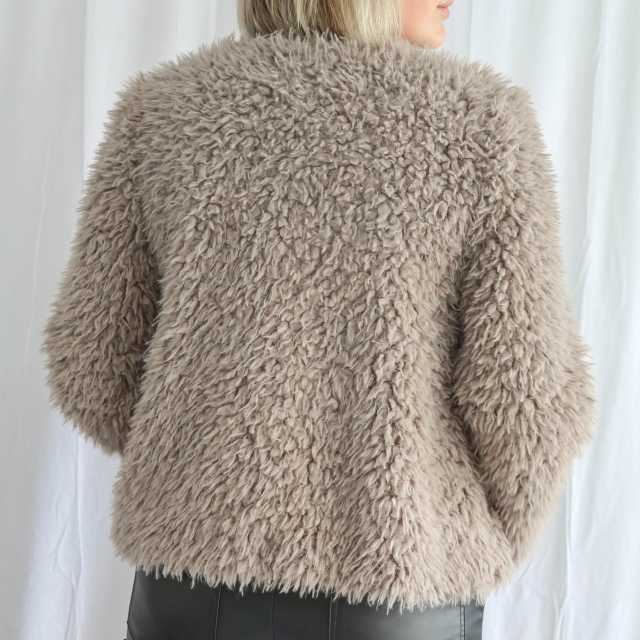 Shaggy Faux Fur Sweater Jacket in Taupe