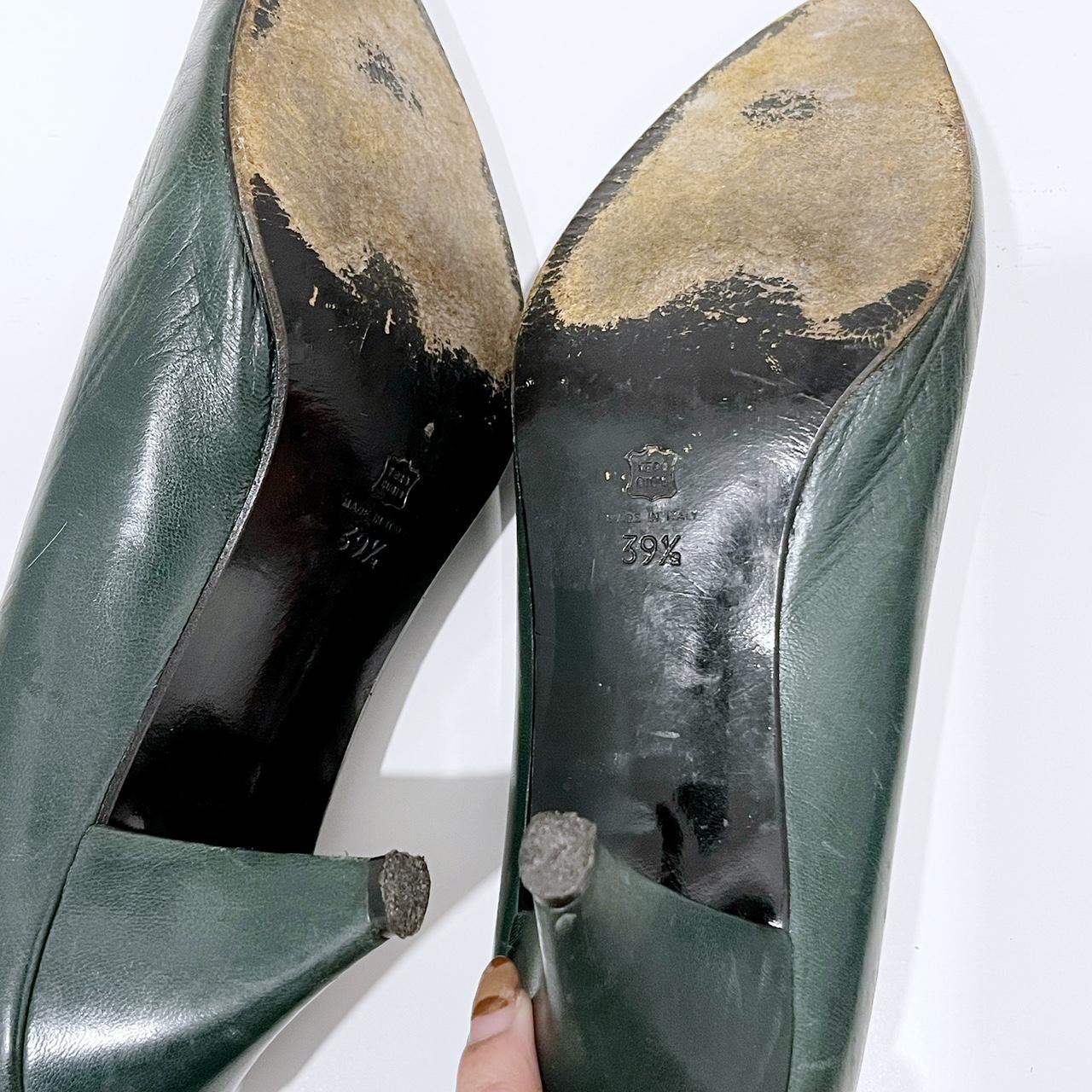 Vintage Dark Green Leather Classic Pumps Heels  Size 39.5