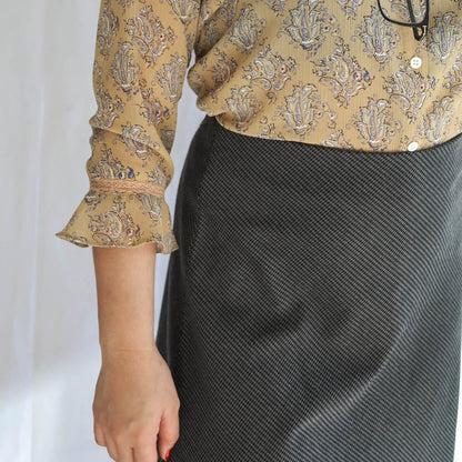 Vintage Grey Herringbone A-line Long Skirt