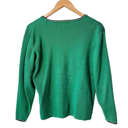 Vintage Teal Green Stripe Edge Knitted Cardigan