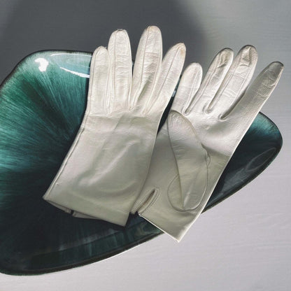 Vintage White Leather Short Gloves
