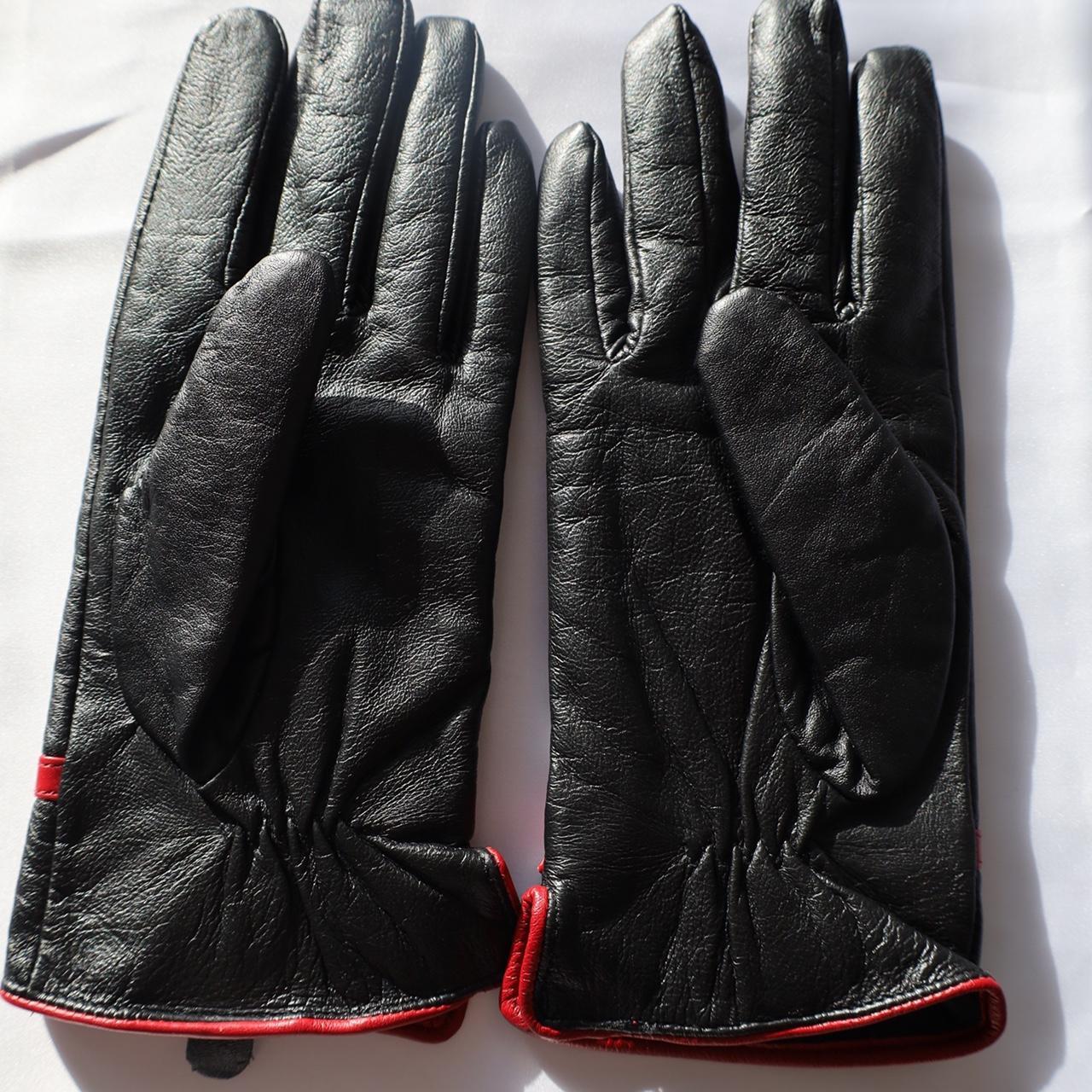 Vintage Women's Black & Red Genuine Leather Gloves