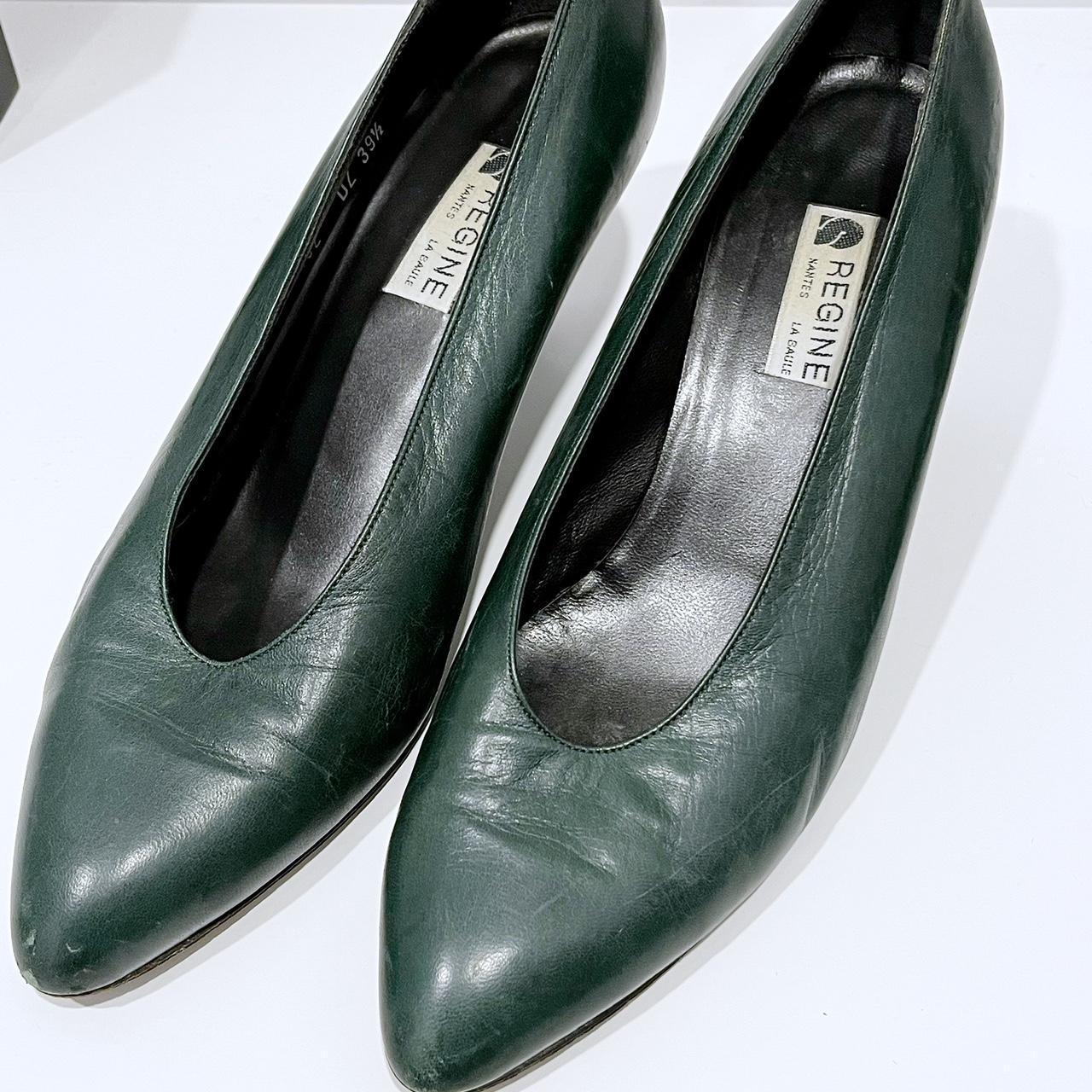 Vintage Dark Green Leather Classic Pumps Heels  Size 39.5