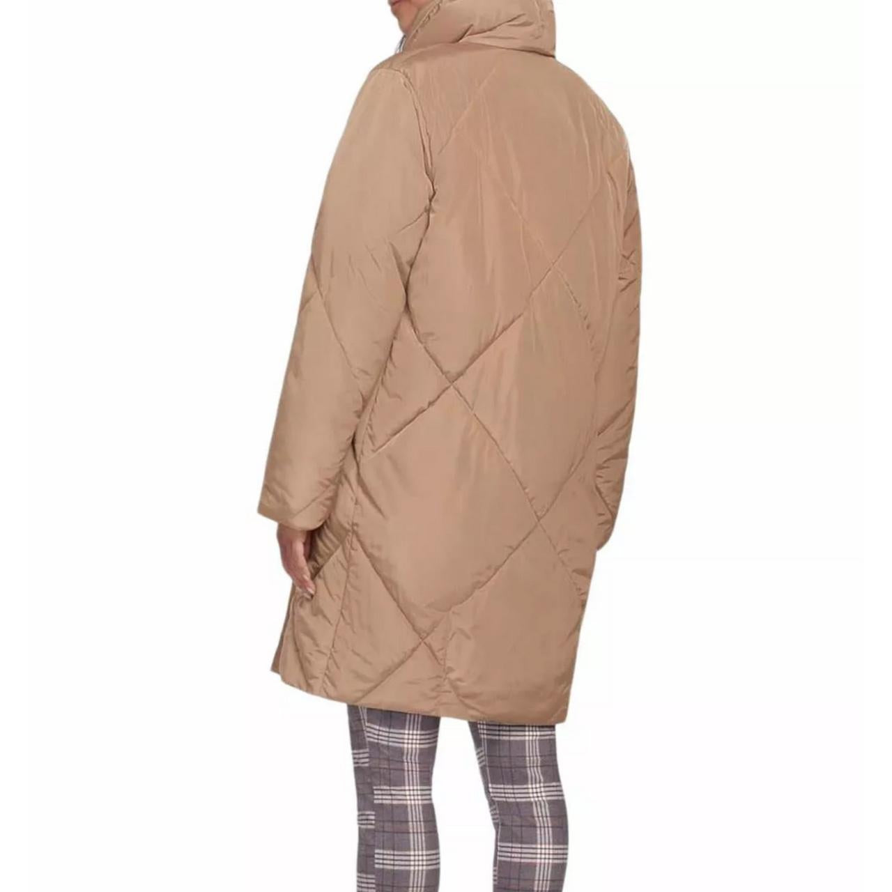 Tribal Long Quilted Puffer Coat in Gold/Camel