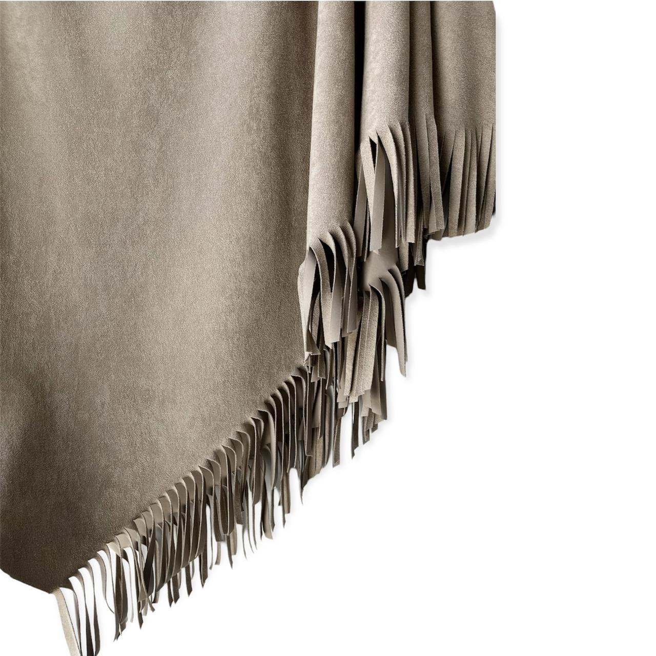Colletta Faux Suede Fringe Poncho in Brown