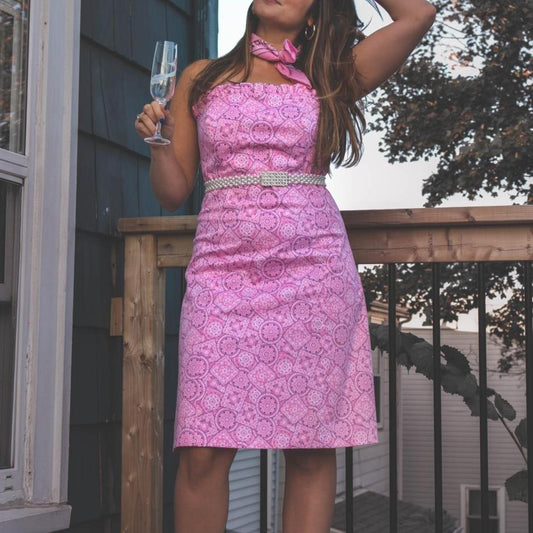 Pink Paisley A-line Strapless Dress