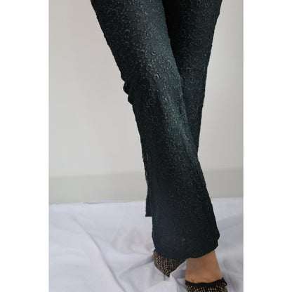 Embroidered Slim Flare Leg Trousers - Black