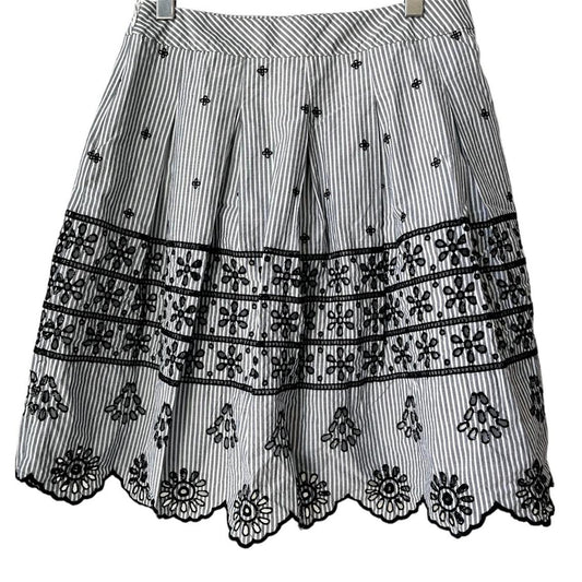 Talbots Grey and Black Stripped Eyelet Cotton Skirt